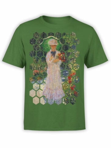Art T-Shirts "Claude Monet. Camille with Green Parasol". Claude Monet T-Shirts.