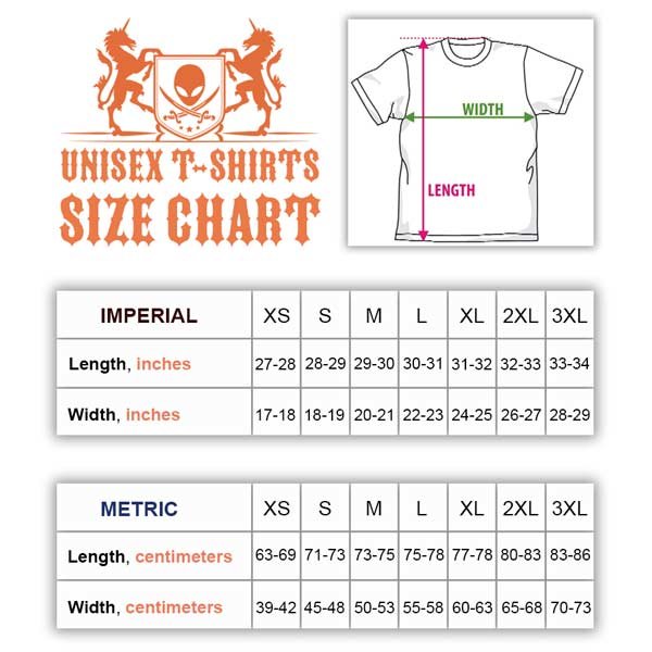 FANTUCCI T-shirt size chart with imperial and metric measurements