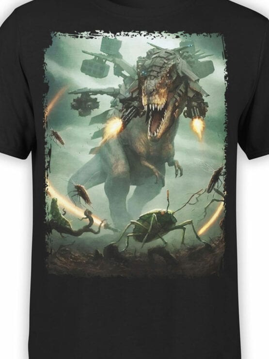 0701 Dinosaur T Shirt T Rex vs Insects Front Color