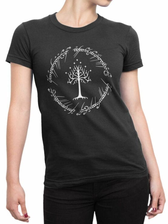 0749 Lord of the Rings Shirt White Tree of Gondor Front Woman