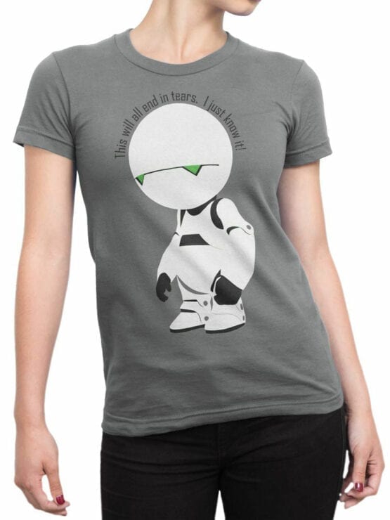 0913 The Hitchhikers Guide to the Galaxy Shirt Marvin I know it Front Woman