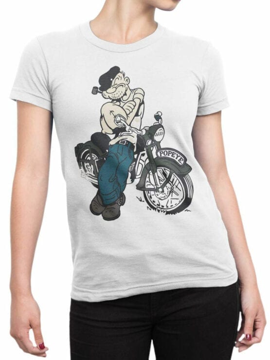 1142 Popeye T Shirt Bike Front Woman