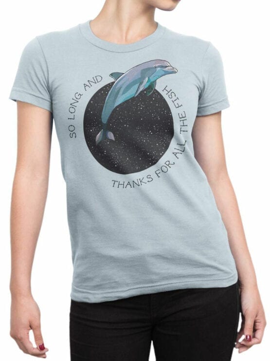 1215 The Hitchhikers Guide to the Galaxy T Shirt Dolphin Front Woman