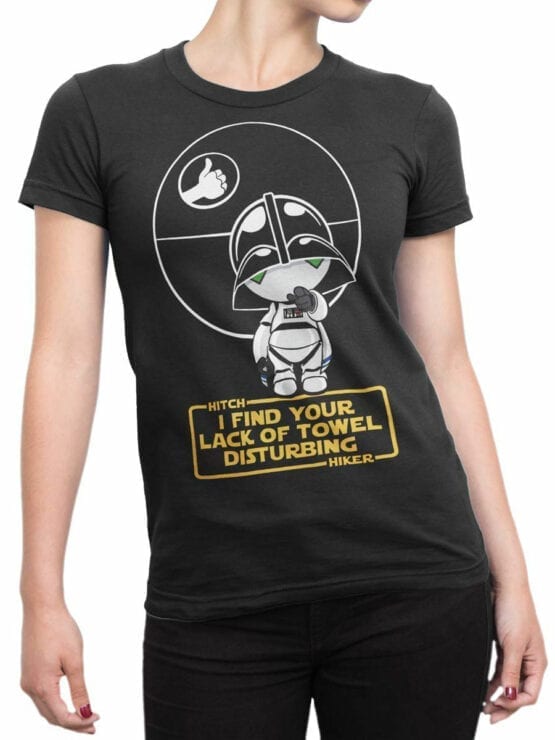 1217 The Hitchhikers Guide to the Galaxy T Shirt Darth Marvin Front Woman