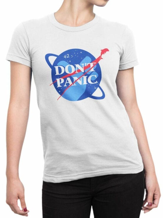 1219 The Hitchhikers Guide to the Galaxy T Shirt NASA Front Woman