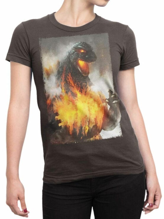 1269 Godzilla T Shirt Fire Front Woman