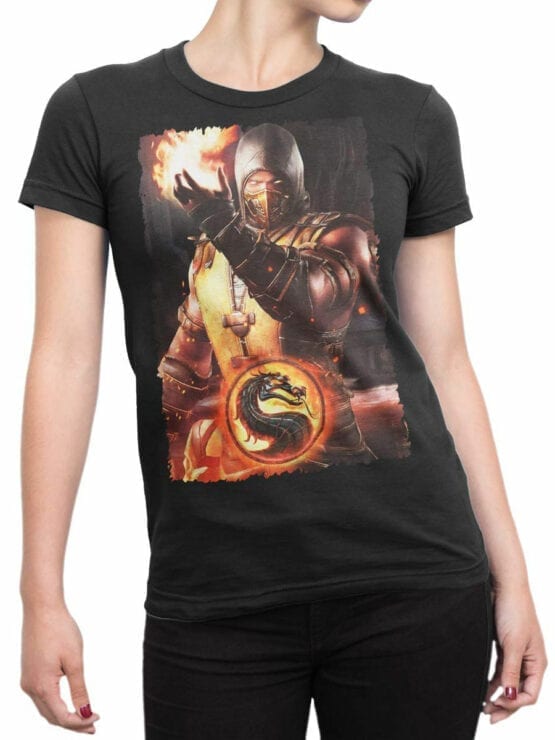 1294 Mortal Kombat T Shirt Fireball Front Woman