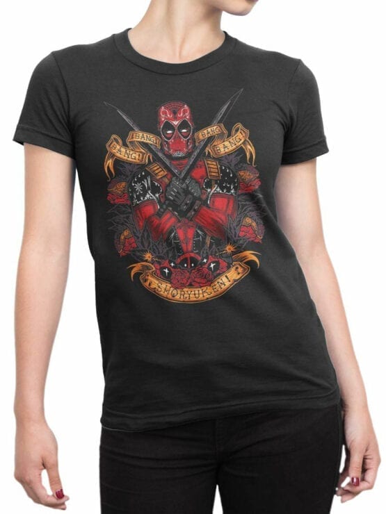 1315 Deadpool T Shirt Bang bang Front Woman