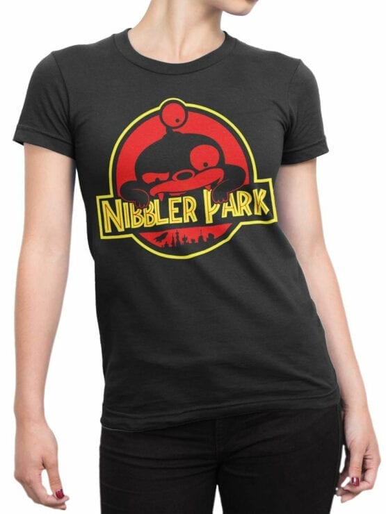 1332 Futurama T Shirt Nibbler Park Front Woman