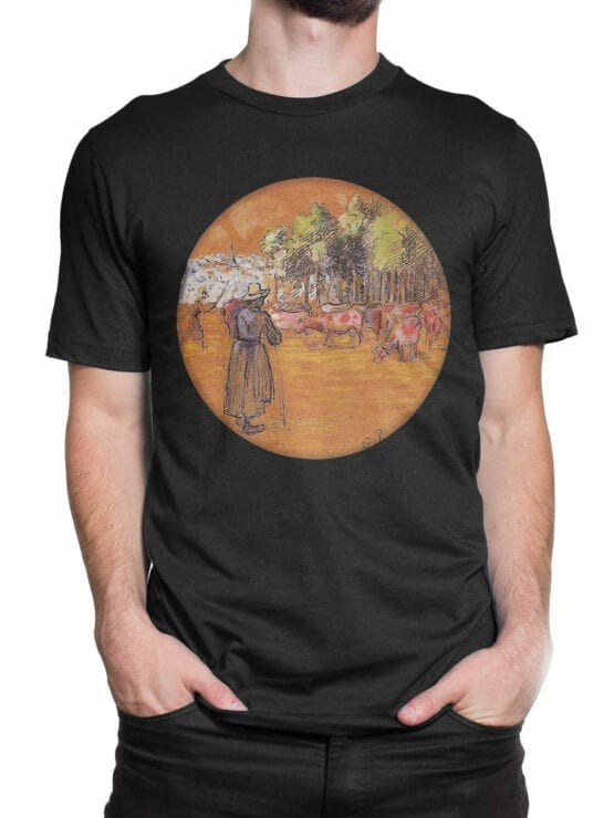 1383 Camille Pissarro T Shirt Cowherds Bazincourt Front Man 2