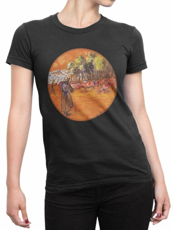 1383 Camille Pissarro T Shirt Cowherds Bazincourt Front Woman