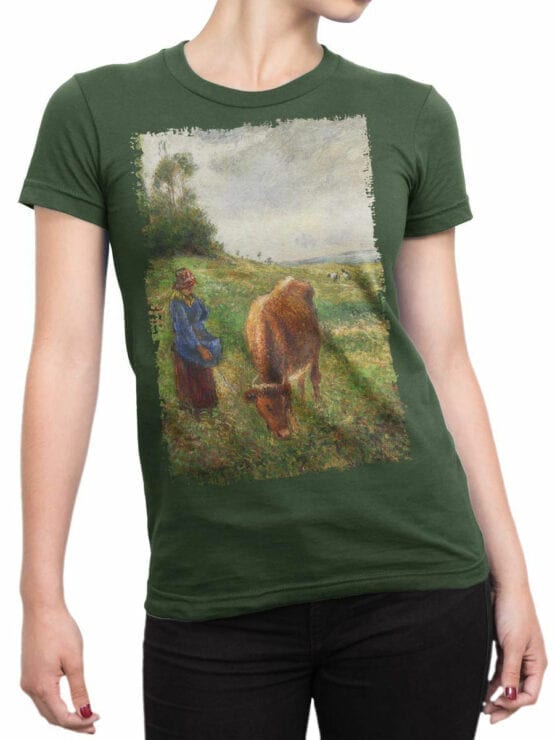 1385 Camille Pissarro T Shirt Cowherd Pontoise Front Woman