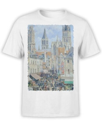 1390 Camille Pissarro T Shirt The Old Market and the Street of Epicerie in Rouen Front
