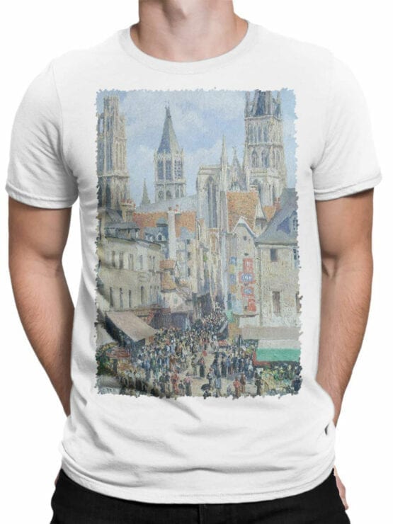 1390 Camille Pissarro T Shirt The Old Market and the Street of Epicerie in Rouen Front Man