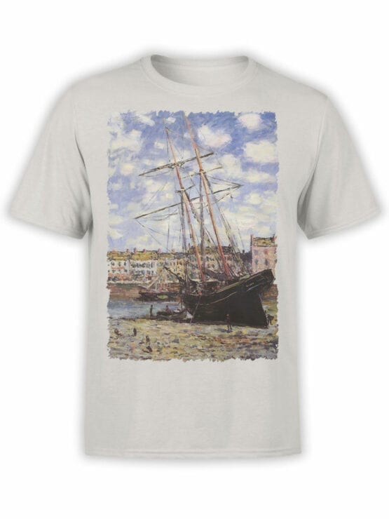 1405 Claude Monet T Shirt Boat at Low Tide at Fecamp Front