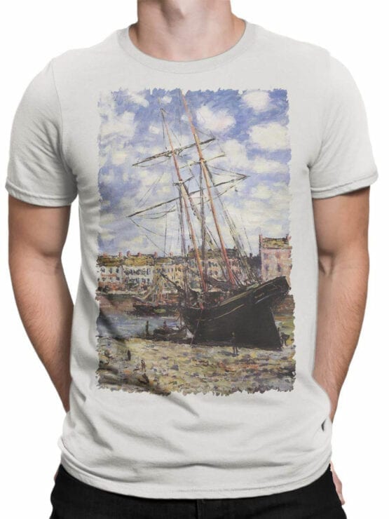 1405 Claude Monet T Shirt Boat at Low Tide at Fecamp Front Man