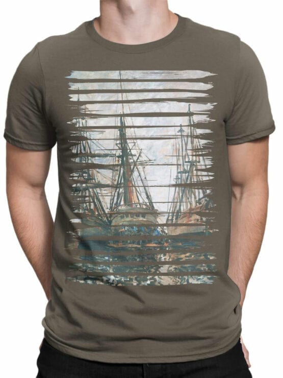 1406 Claude Monet T Shirt Boats on Rapair Front Man