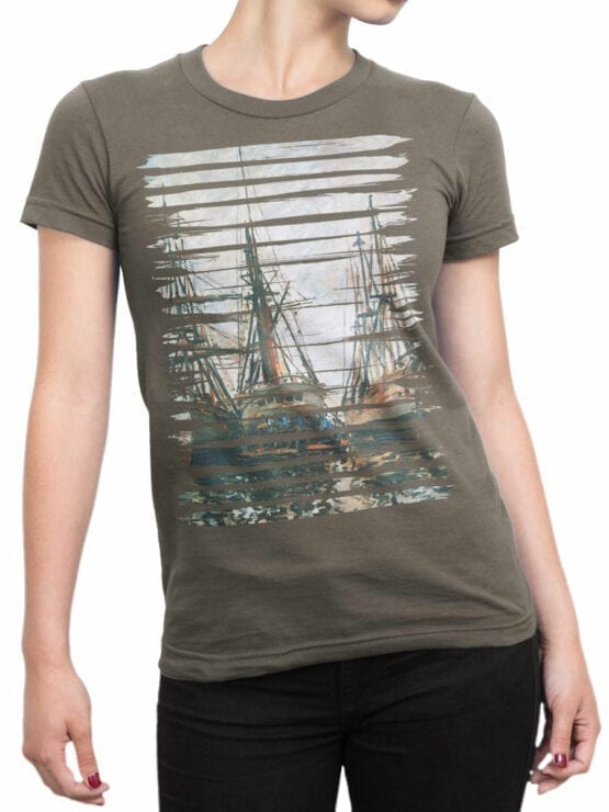 1406 Claude Monet T Shirt Boats on Rapair Front Woman