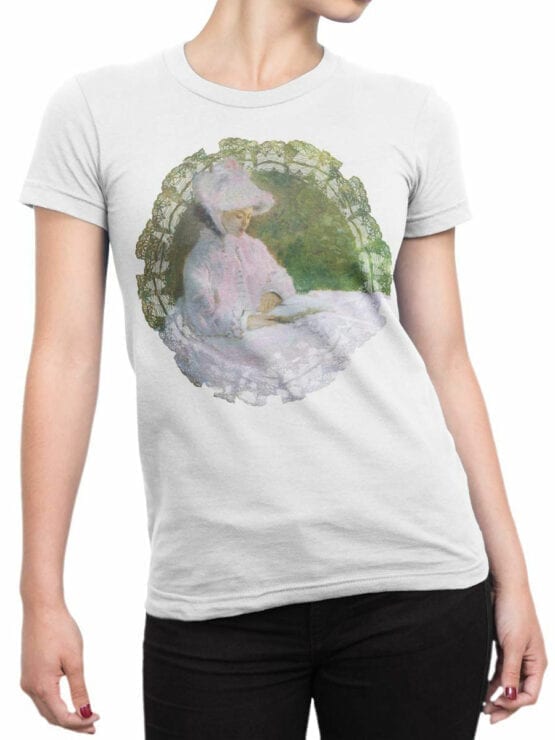 1410 Claude Monet T Shirt Woman Reading Front Woman