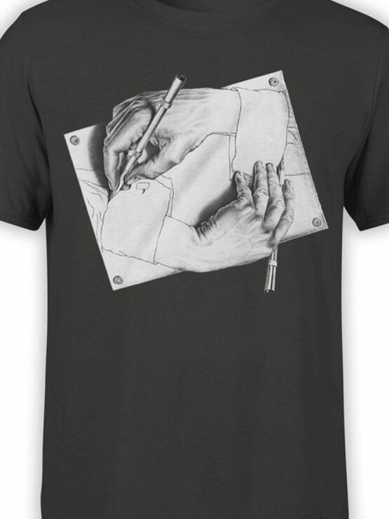 1427 Cornelis Escher T Shirt Drawing Hands Front Color