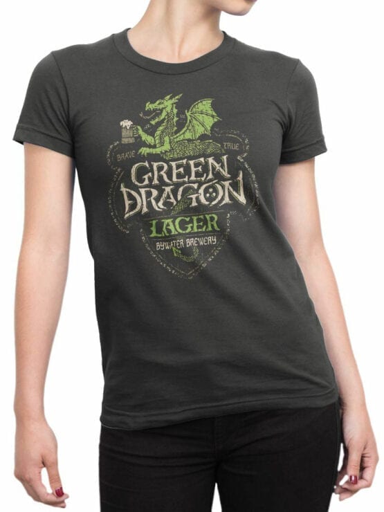 1498 The Lord of the Rings T Shirt Green Dragon Front Woman