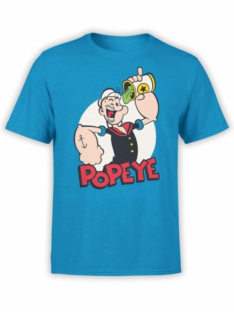 T-shirt Homme Popeye Bleu – Motif Graphique, 100% Coton, Taille M, Thème Papa