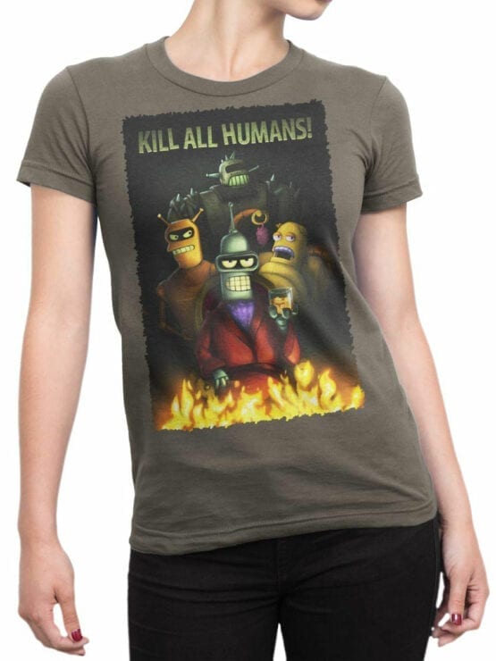 1645 Futurama T Shirt Kill all Humans Front Woman