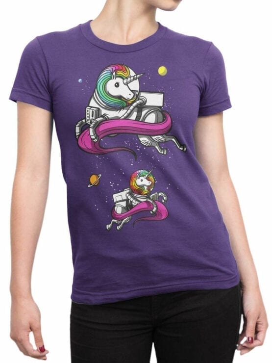 1689 Unicorn Astronauts T Shirt NASA T Shirt Front Woman
