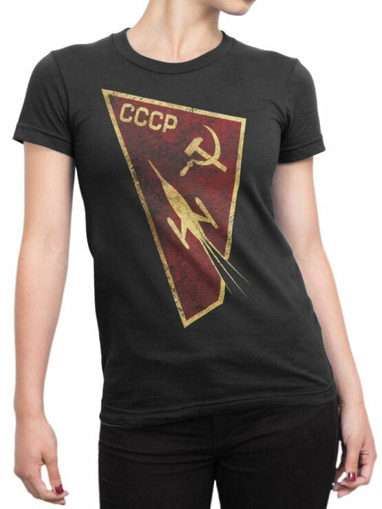 1699 USSR Cosmos T Shirt NASA T Shirt Front Woman