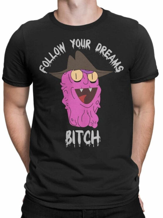 1777 Follow Your Dreams Rick and Morty T Shirt Front Man
