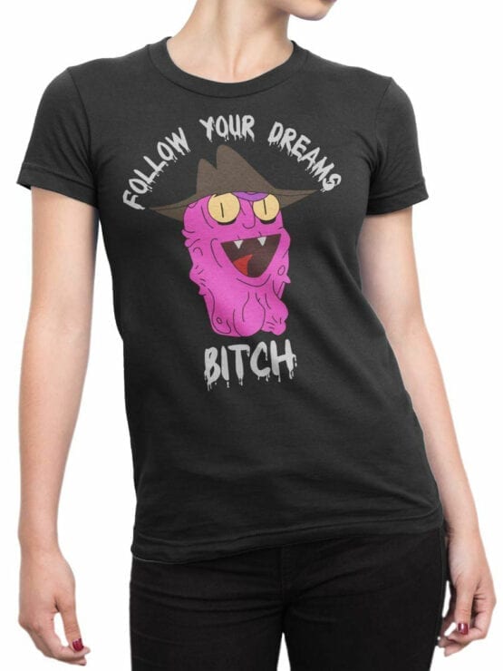 1777 Follow Your Dreams Rick and Morty T Shirt Front Woman