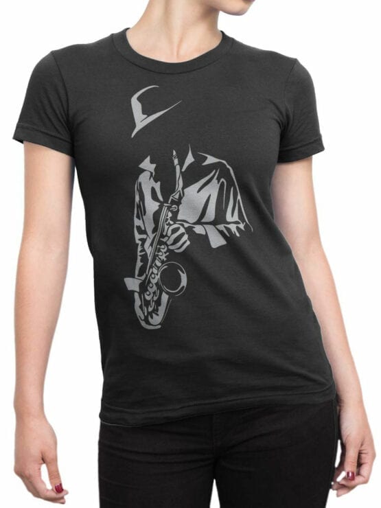 1792 Saxophonist Silhouette T Shirt Front Woman