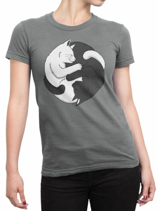 1819 Yin Yang Cats T Shirt Front Woman