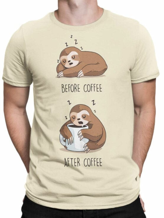 1820 Lazy Sloth Coffee T Shirt Front Man
