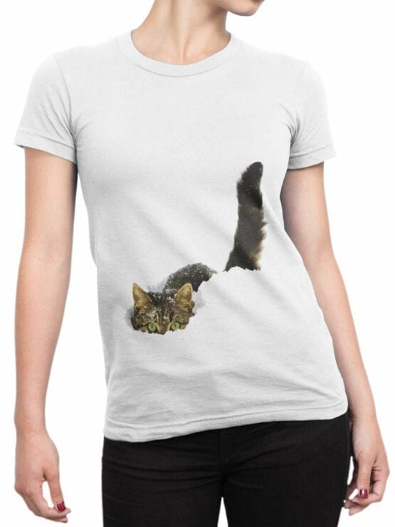 1877 Cat in the Snow T Shirt Front Woman