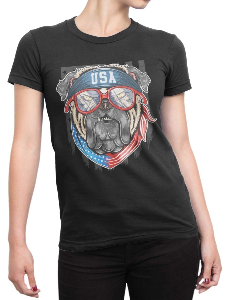 1979 Patriotic Pug T Shirt Front Woman