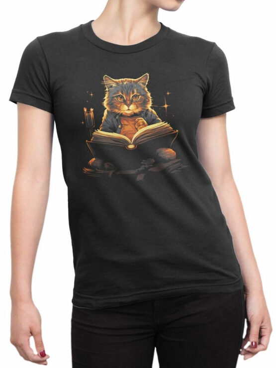 2228 Mysterious Cat T-Shirt Front Woman