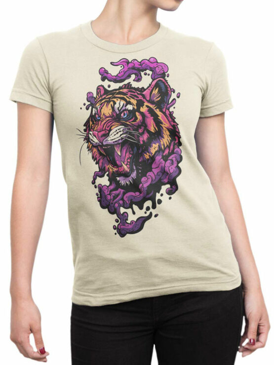 2456 Vaporwave Tiger T-Shirt Front Woman