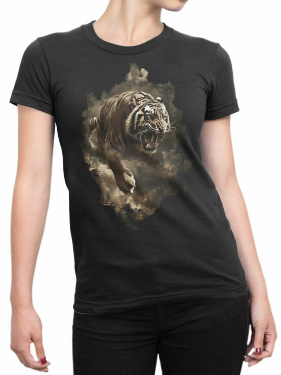 2468 Pouncing Fury Tiger T-Shirt Front Woman