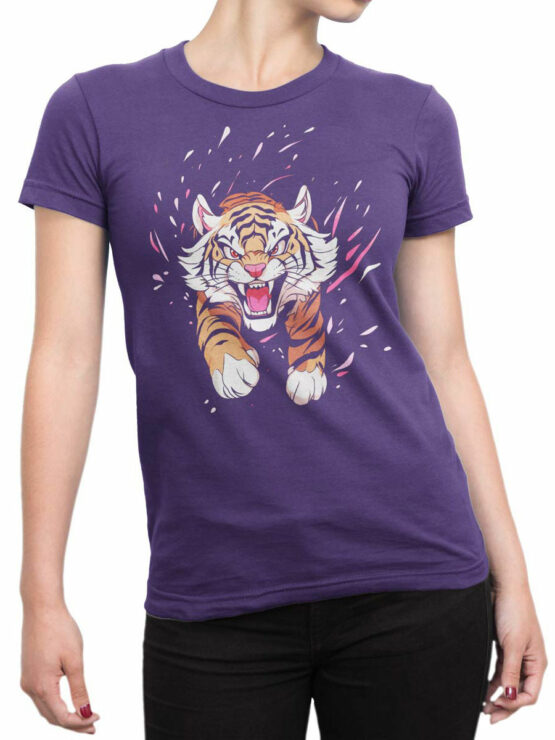 2469 Purple Pounce Tiger T-Shirt Front Woman