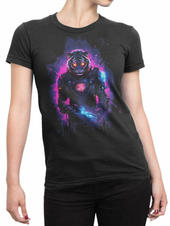 2472 Cyber Warrior Tiger T-Shirt Front Woman