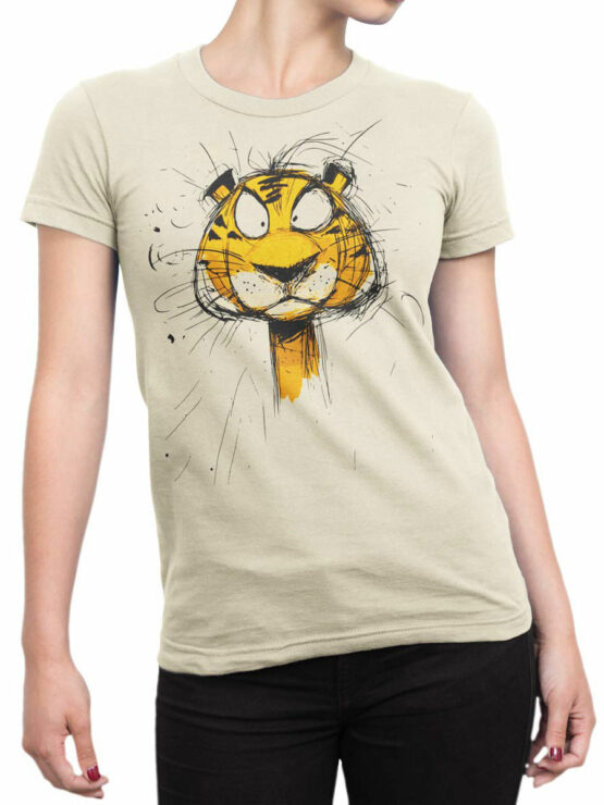 2473 Scribble Face Tiger T-Shirt Front Woman