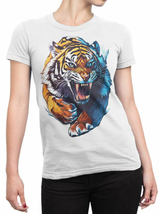 2474 Fierce Charge Tiger T-Shirt Front Woman