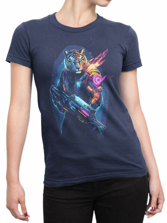 2481 Cyber Warrior Tiger T-Shirt Front Woman