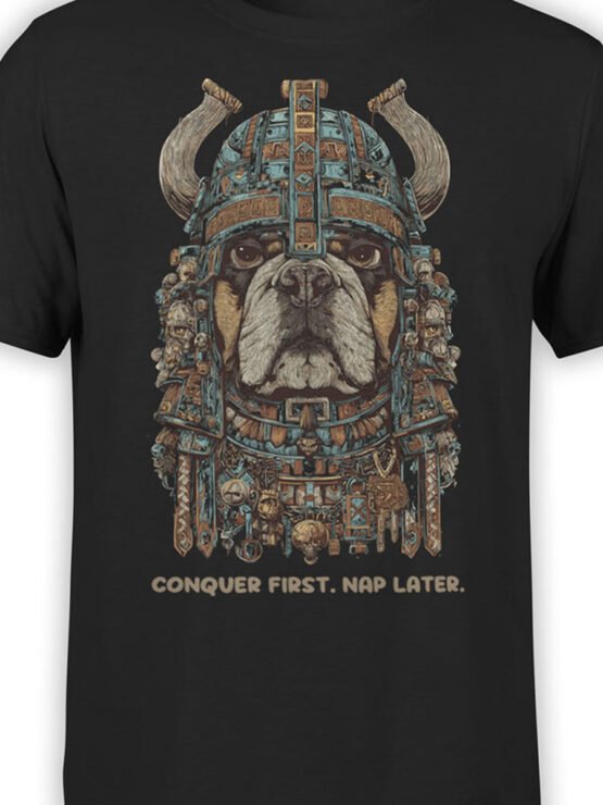 Close-up of the intricately detailed Viking bulldog helmet design with humorous expression