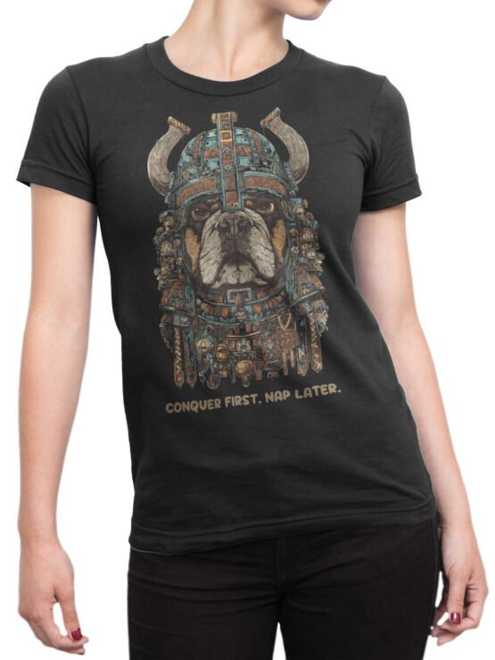 Female model in the Barkbarian T-Shirt, highlighting the shirt’s fit and fierce dog design
