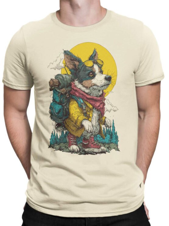 Male model wearing the Trail Sniffer T-Shirt showcasing the detailed dog and outdoor design