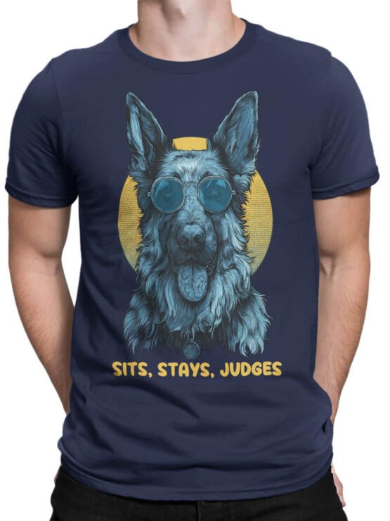Male model wearing Cool Shepherd T-Shirt, showing dog design and bold attitude