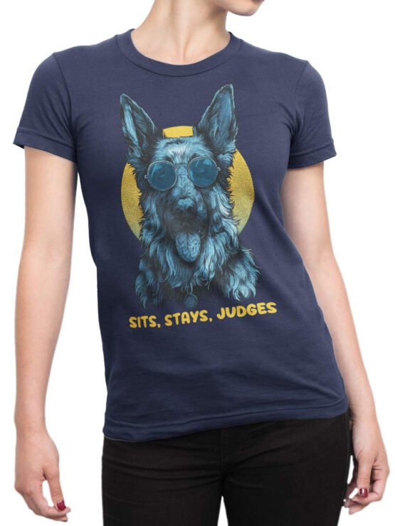 Female model wearing the sarcastic dog tee, smiling despite the judgment