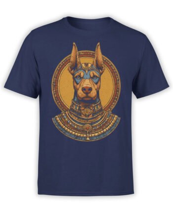 Full view of Anubark T-Shirt showing Doberman in regal Egyptian attire against golden circle